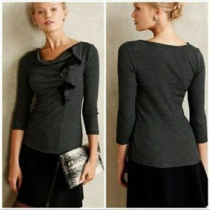 Anthropologie Deletta Ophelia Knit Cowl Neck Top with Ruffle; Black; Small
